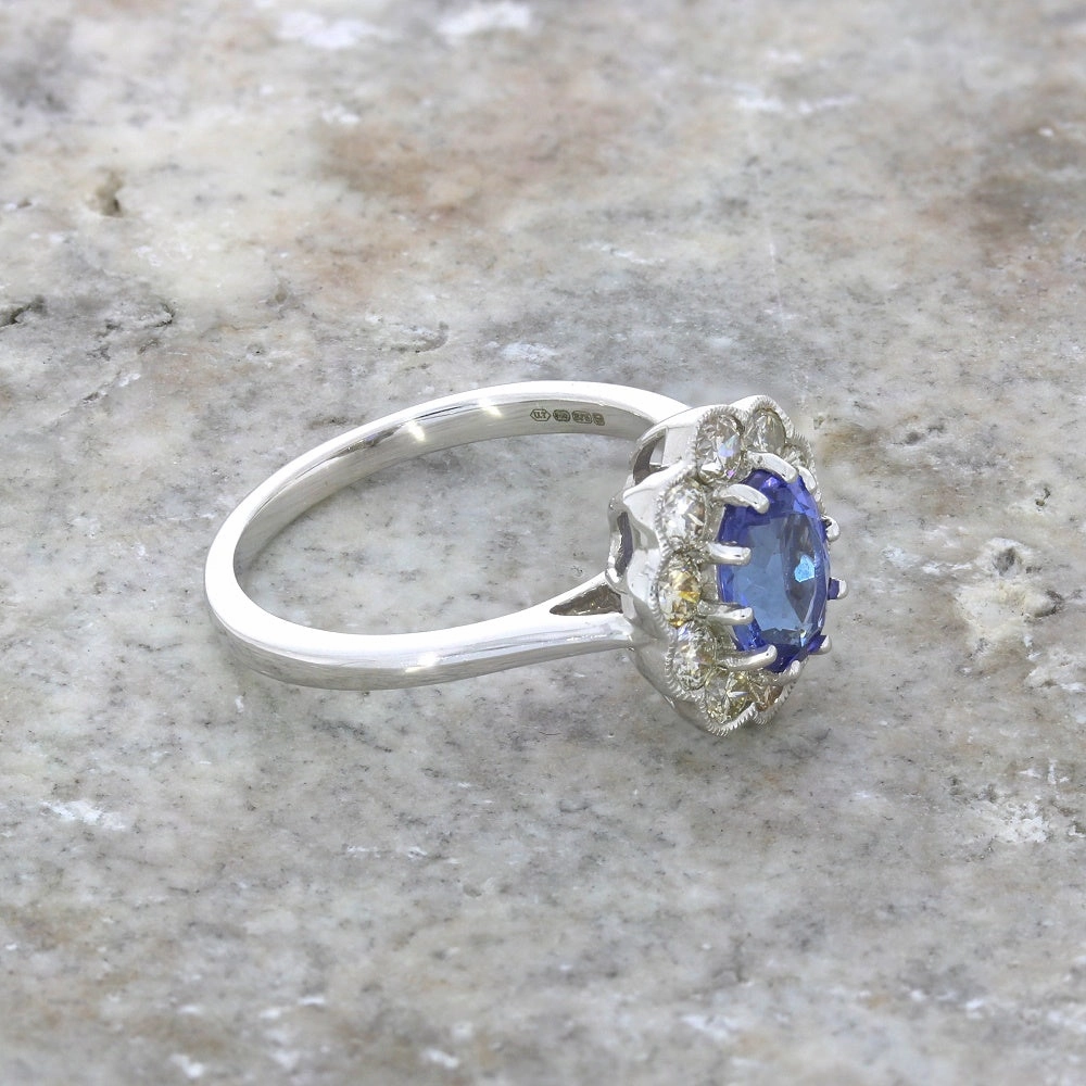 9ct White Gold 1.29cts Tanzanite and 0.80cts Diamond Cluster Ring
