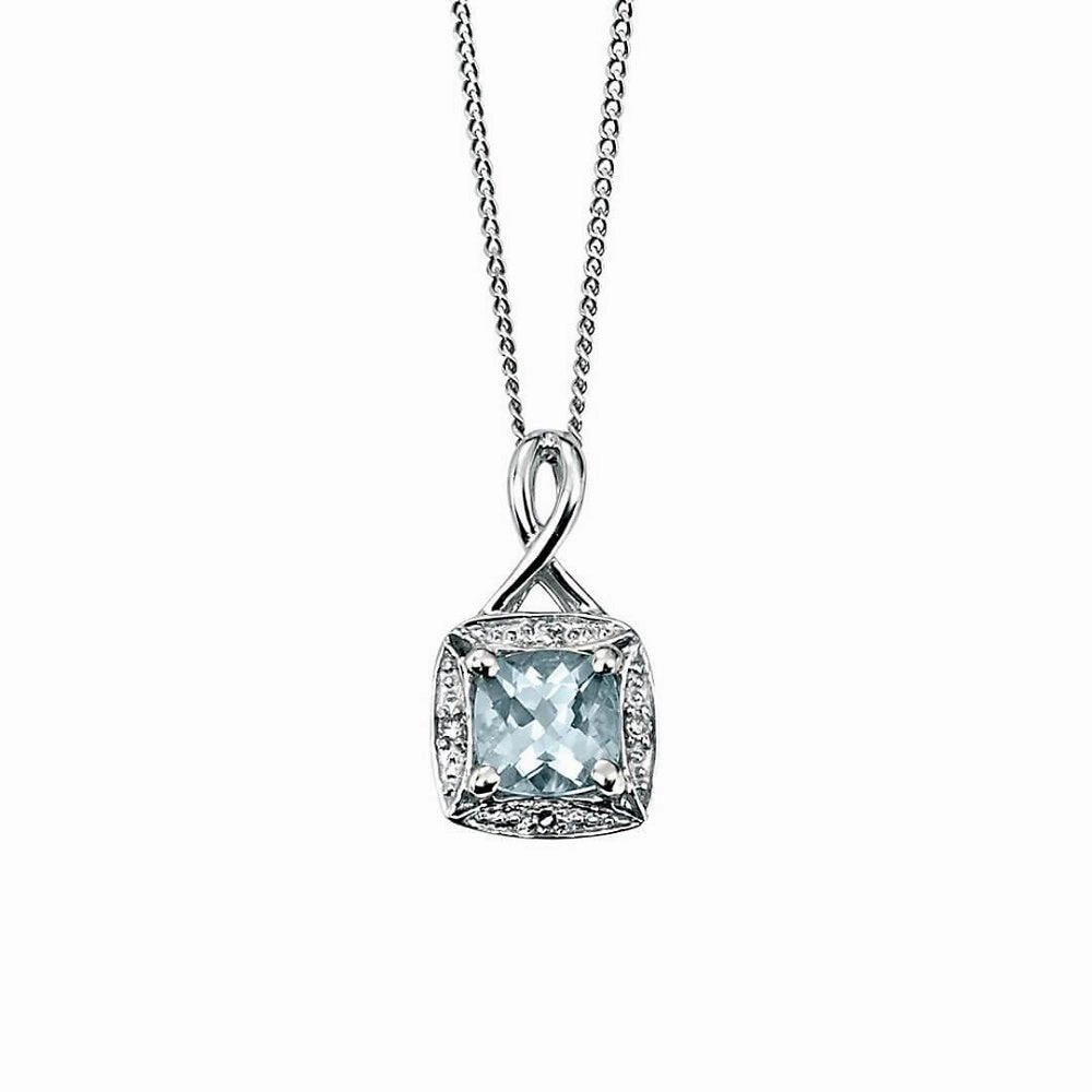 9ct White Gold Aquamarine and Diamond Pendant GP709T