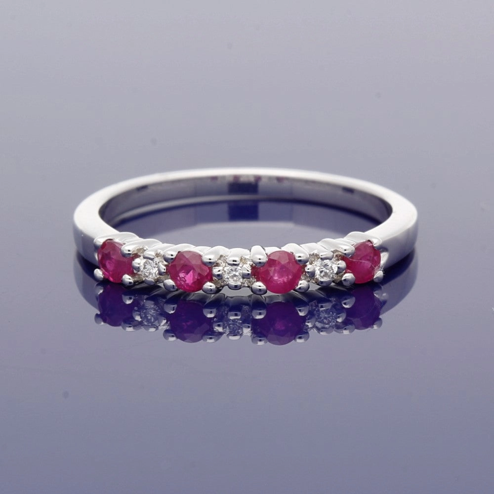 9ct White Gold Ruby & Diamond Half Eternity Ring