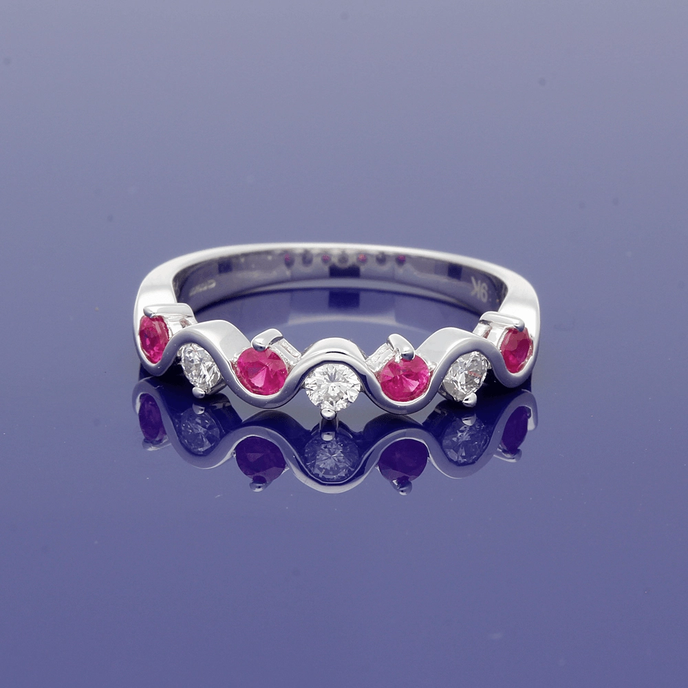 9ct White Gold Ruby and Diamond Half Eternity Ring