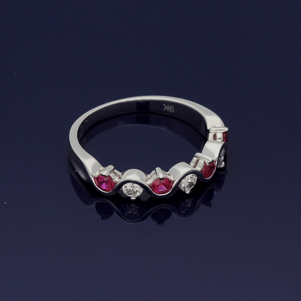 9ct White Gold Ruby and Diamond Half Eternity Ring