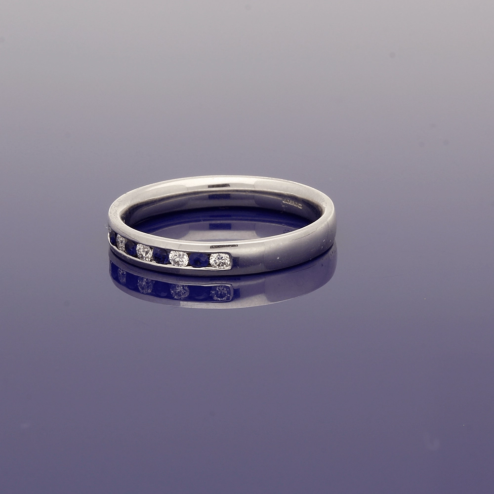 9ct White Gold Sapphire & Diamond Half Eternity Ring
