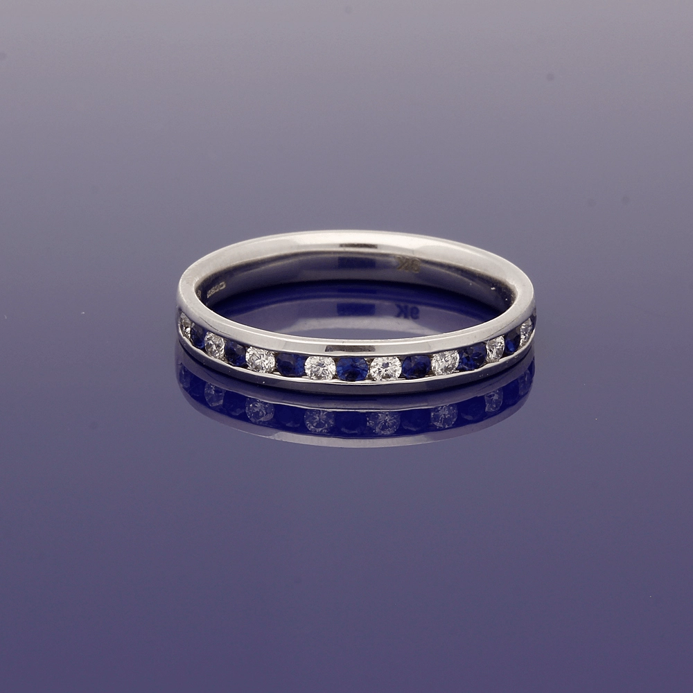 9ct White Gold Sapphire & Diamond Half Eternity Ring