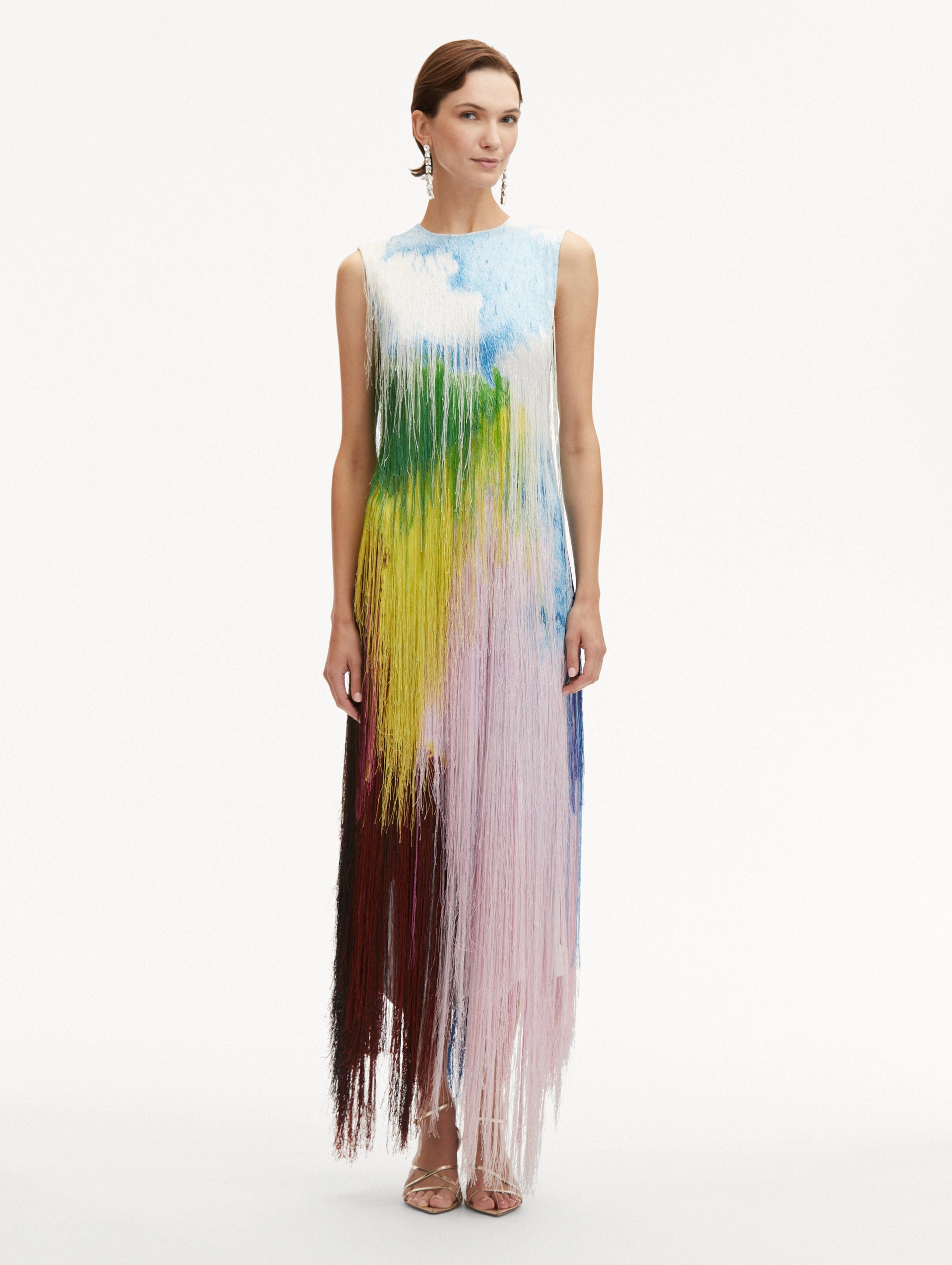 Abstract Watercolor Fringe Cocktail Dress