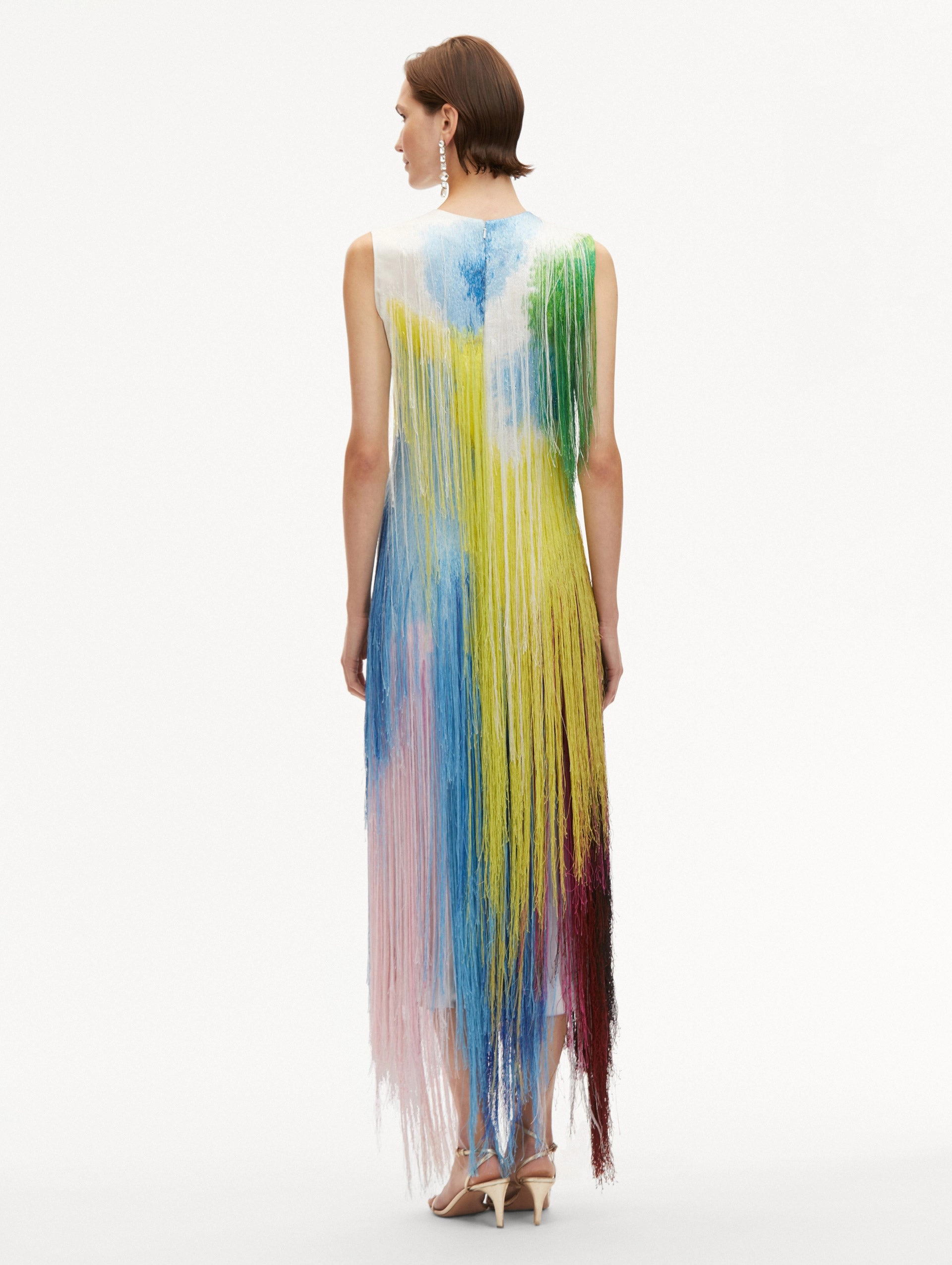 Abstract Watercolor Fringe Cocktail Dress