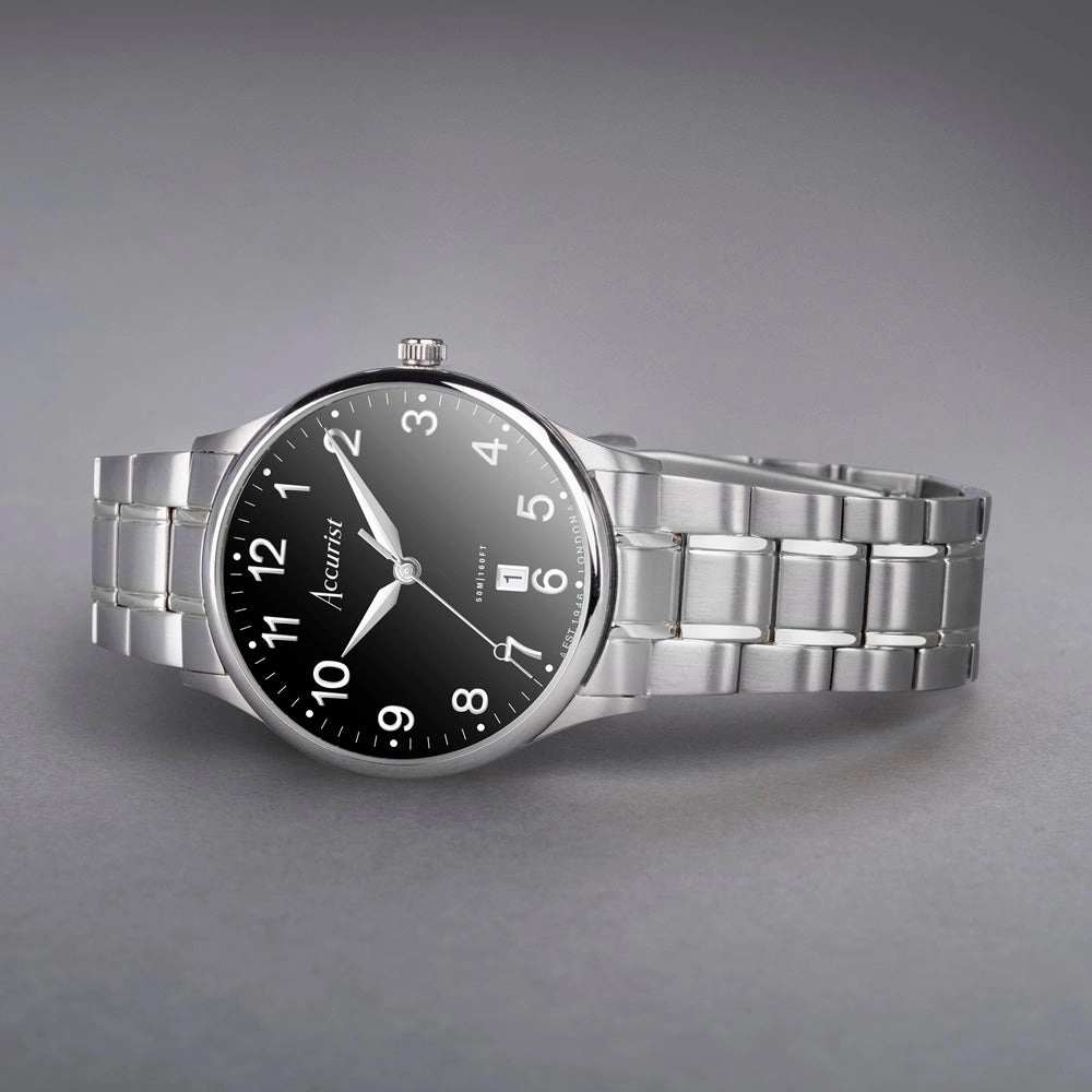 Accurist Classic Mens Watch 73002 Stainless Steel with Black Dial