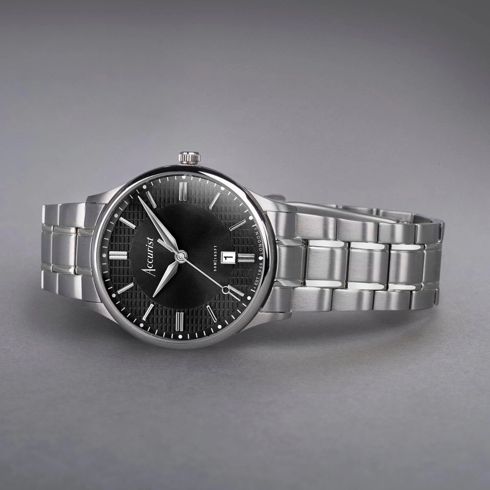 Accurist Classic Mens Watch 73006 Stainless Steel with Black Dial