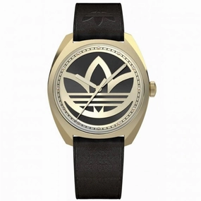 Adidas Men's Watch - Originals Black and Gold Tone Dial Leather Strap | AOFH22512