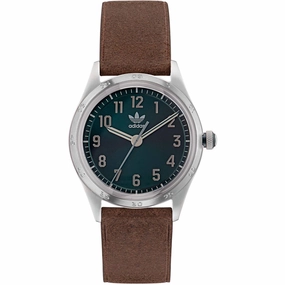Adidas Men's Watch - Originals Quartz Green Dial Brown Leather Strap | AOSY22527