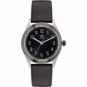 Adidas Men's Watch - Originals Silver Case Black Genuine Leather Strap | AOSY22528