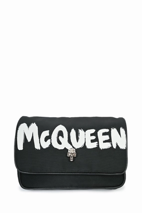 Alexander McQueen Black Nylon Logo Skull Shoulder Bag