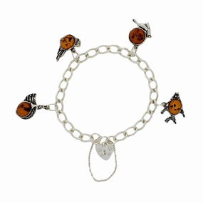 Amber Sterling Silver Ladies Charm Bracelet
