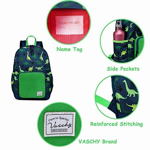 Backpack for Boys, VASCHY Cute Lightweight Water Resistant Preschool Backpack for Boys and Girls Kindergarten Bookbag Dinosaur