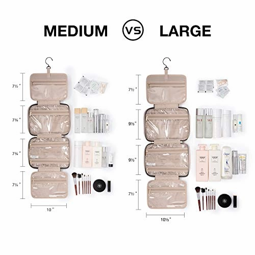 BAGSMART Toiletry Bag Travel Bag with hanging hook, Water-resistant Makeup Cosmetic Bag Travel Organizer for Accessories, Shampoo, Full Sized Container, Toiletries, Soft Pink