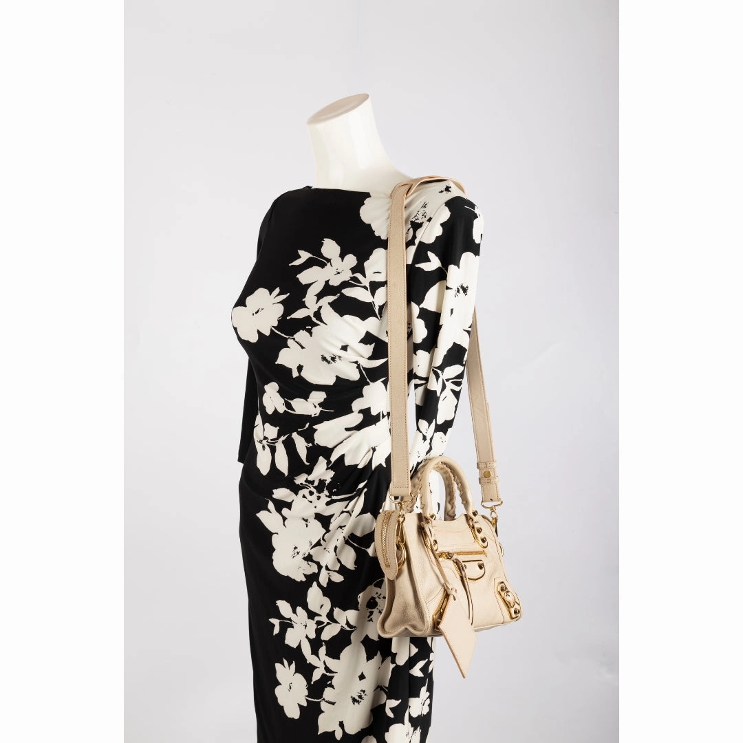 Balenciaga Beige Leather Mini Classic Metallic Edge City Bag