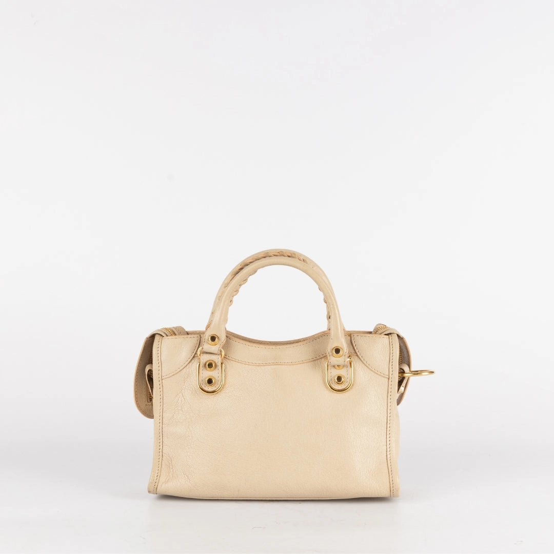Balenciaga Beige Leather Mini Classic Metallic Edge City Bag