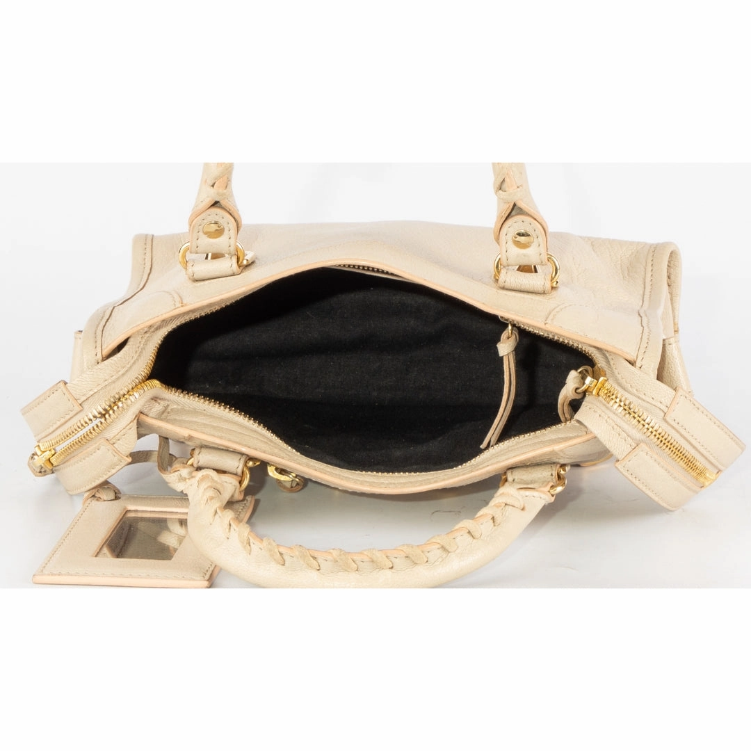Balenciaga Beige Leather Mini Classic Metallic Edge City Bag