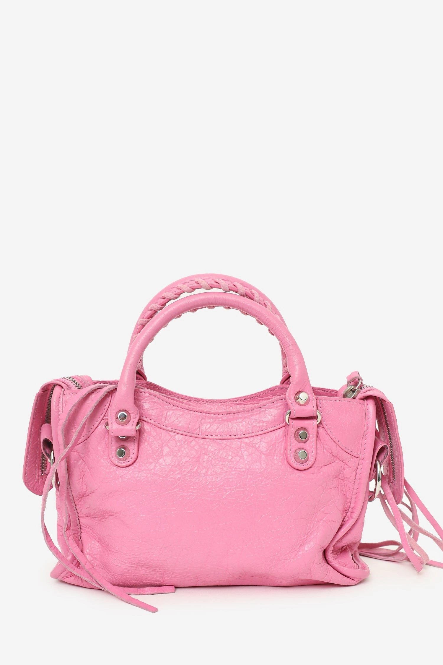 Balenciaga Pink Leather Mini Classic City Bag with Logo Strap