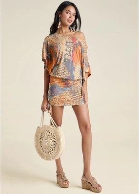 Banded Convertible Dress - Orange Multi