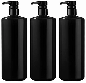 BAR5F Empty Shampoo Bottles with Pump, Black, Great 1 Liter/32 Ounce Refillable Dispensing Containers for Conditioner, Body Wash, Hair Gel, Liquid Soap, DIY, Gloss Finish (Pack of 3)