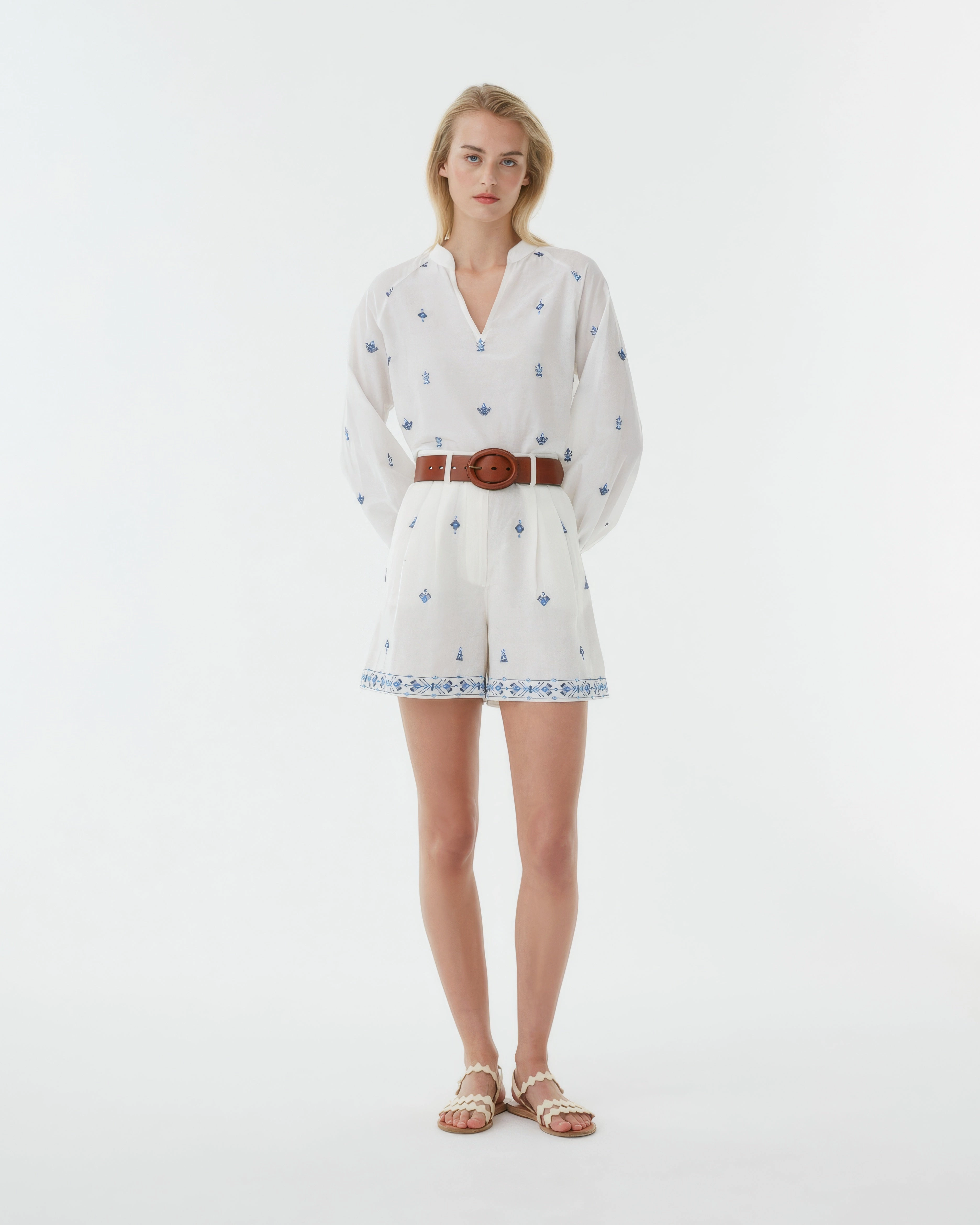 Beatrice Shorts with Astragal Embroidery