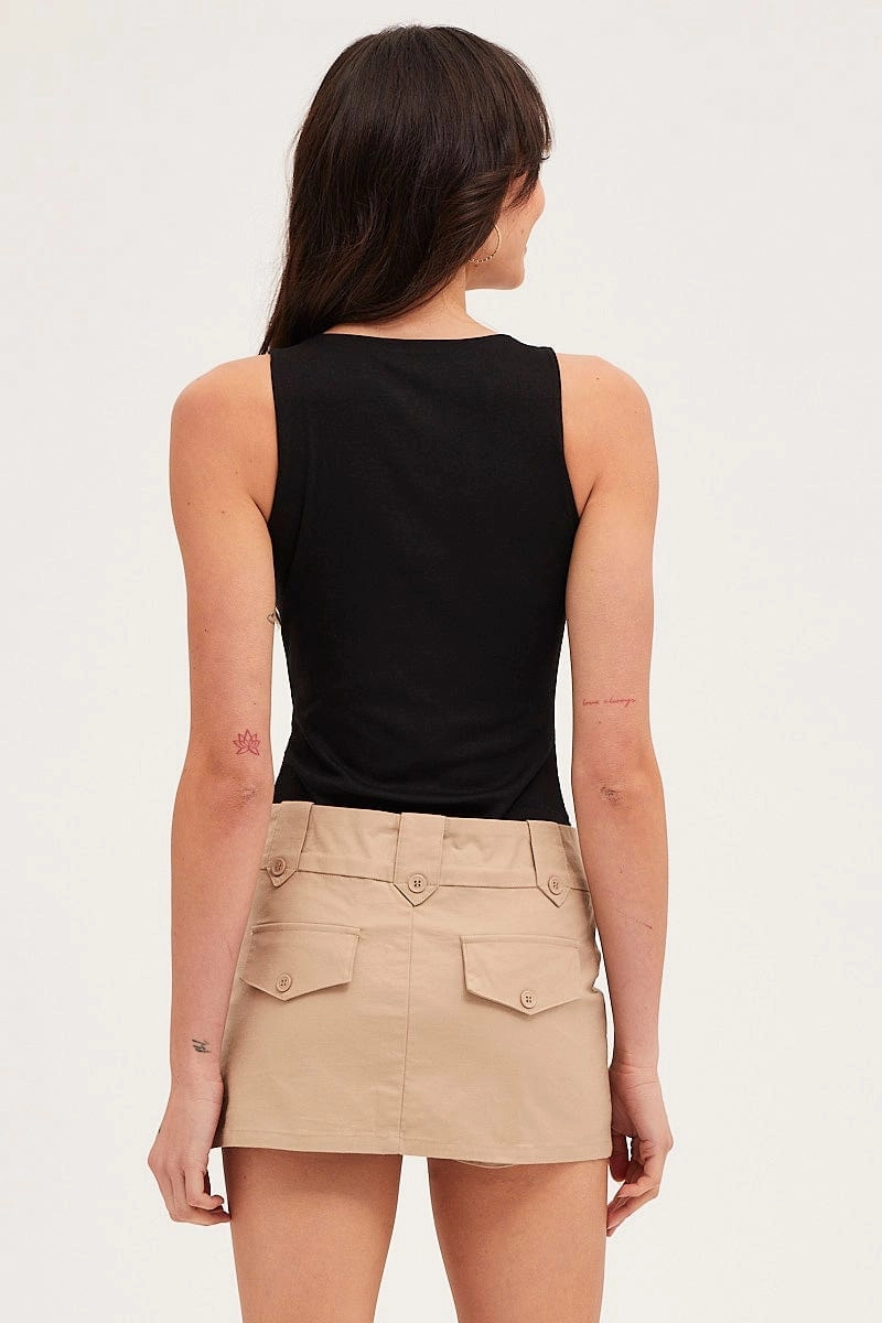 Beige Low Rise Micro Mini Skirt