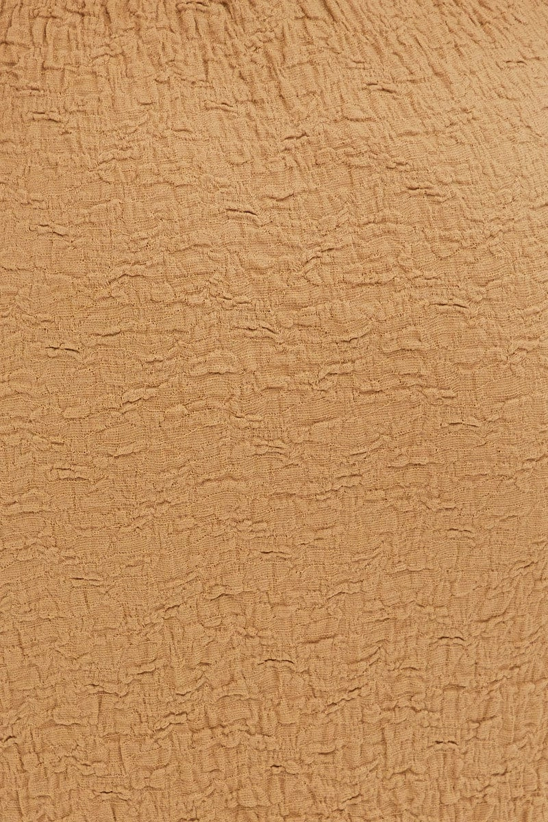 Beige Midi Skirt Elastic Waist Textured