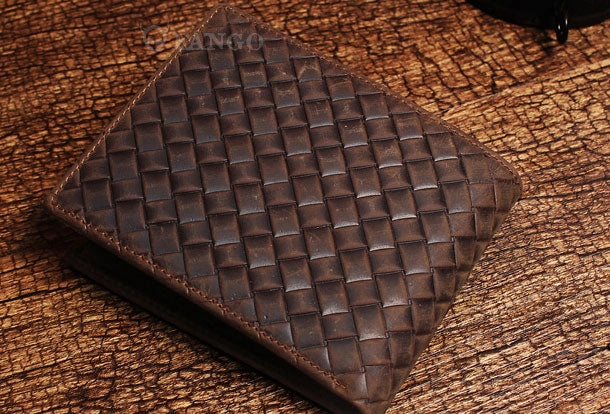 Billfold Wallet With Detachable Card Holder Braided Leather Pattern Billfold Wallet for Men
