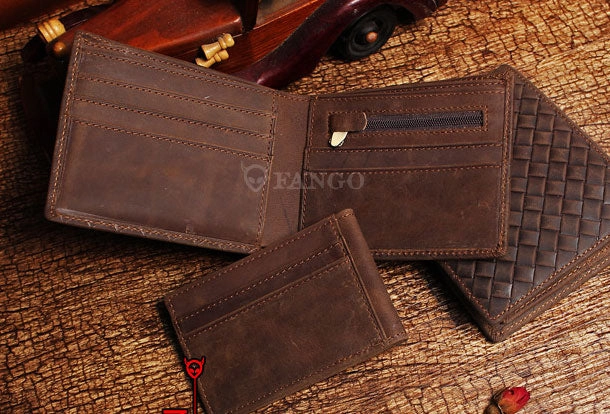 Billfold Wallet With Detachable Card Holder Braided Leather Pattern Billfold Wallet for Men