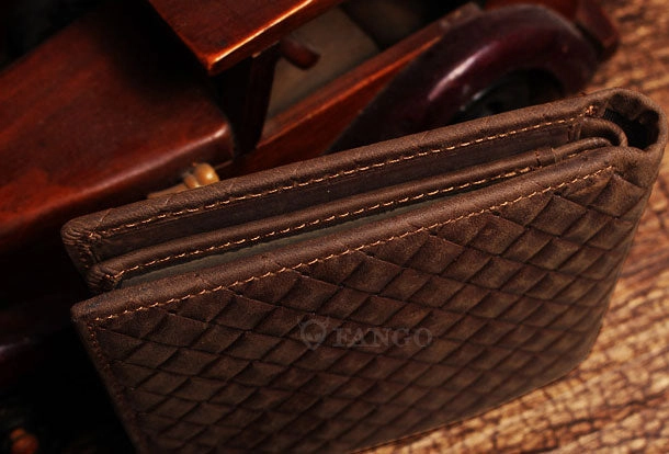 Billfold Wallet With Detachable Card Holder Braided Leather Pattern Billfold Wallet for Men