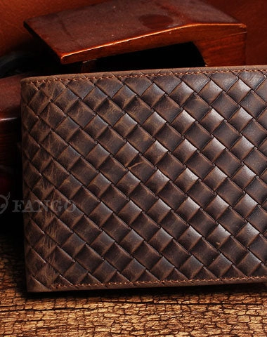 Billfold Wallet With Detachable Card Holder Braided Leather Pattern Billfold Wallet for Men