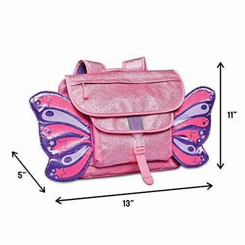 Bixbee Kids Backpack, Childrens Backpack for Girls & Boys, Water Resistant Backpack with Pockets, Durable Zippers & Easy Carry Design - Great Size for School & Travel in Sparkalicious Pink Butterflyer