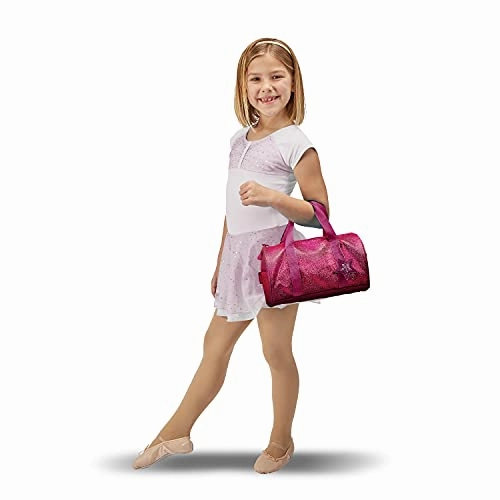 Bixbee Kids Duffle Bag, Dance Bag & Travel Bag for Sports, Gymnastics and Ballet with Adjustable Strap, Zippers, Pockets, and Flake-Resistant Glitter - Overnight Bag in Ruby Raspberry.