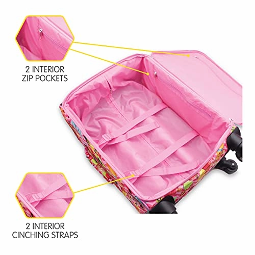 Bixbee Kids Luggage, Kids Luggage with Wheels for Girls & Boys with Telescoping Pullout Handle, Strap and Pockets- Lightweight Kids Suitcase & Carry On Bag for Airport, Travel, Overnight in Pink