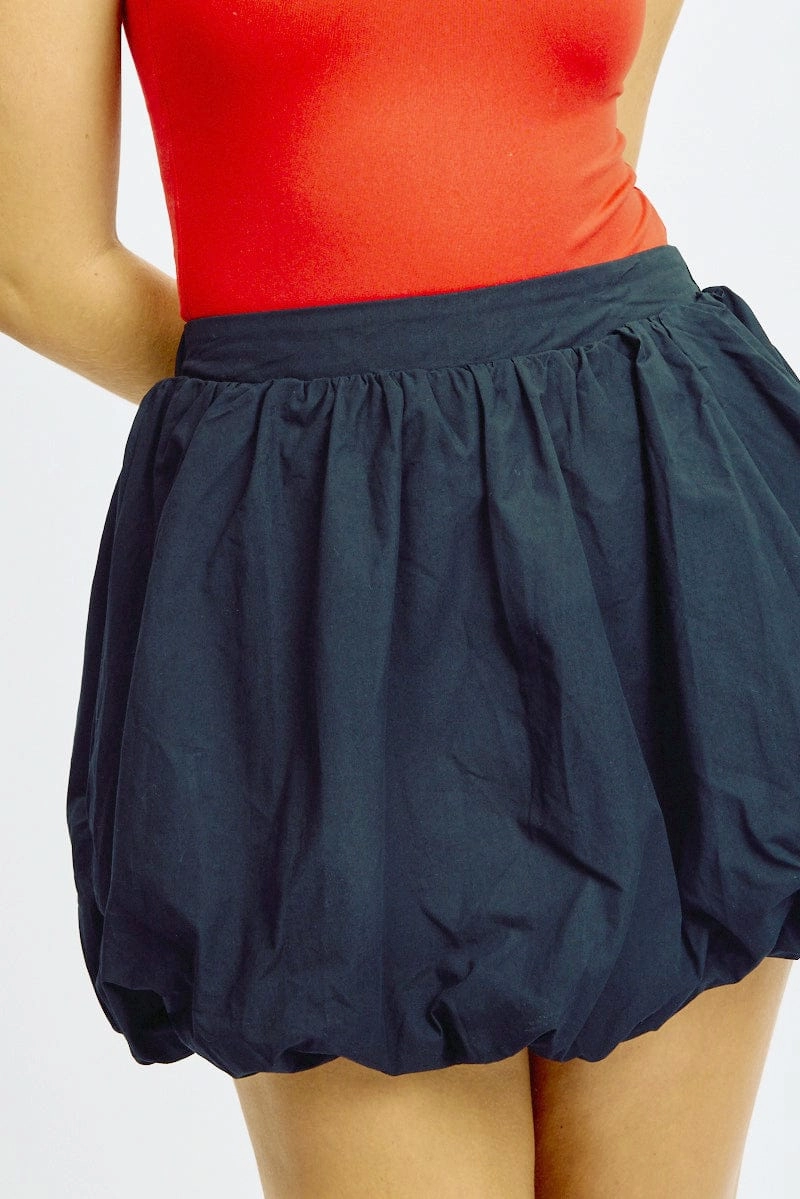 Black Bubble Skirt High Waisted Mini Lined Balloon