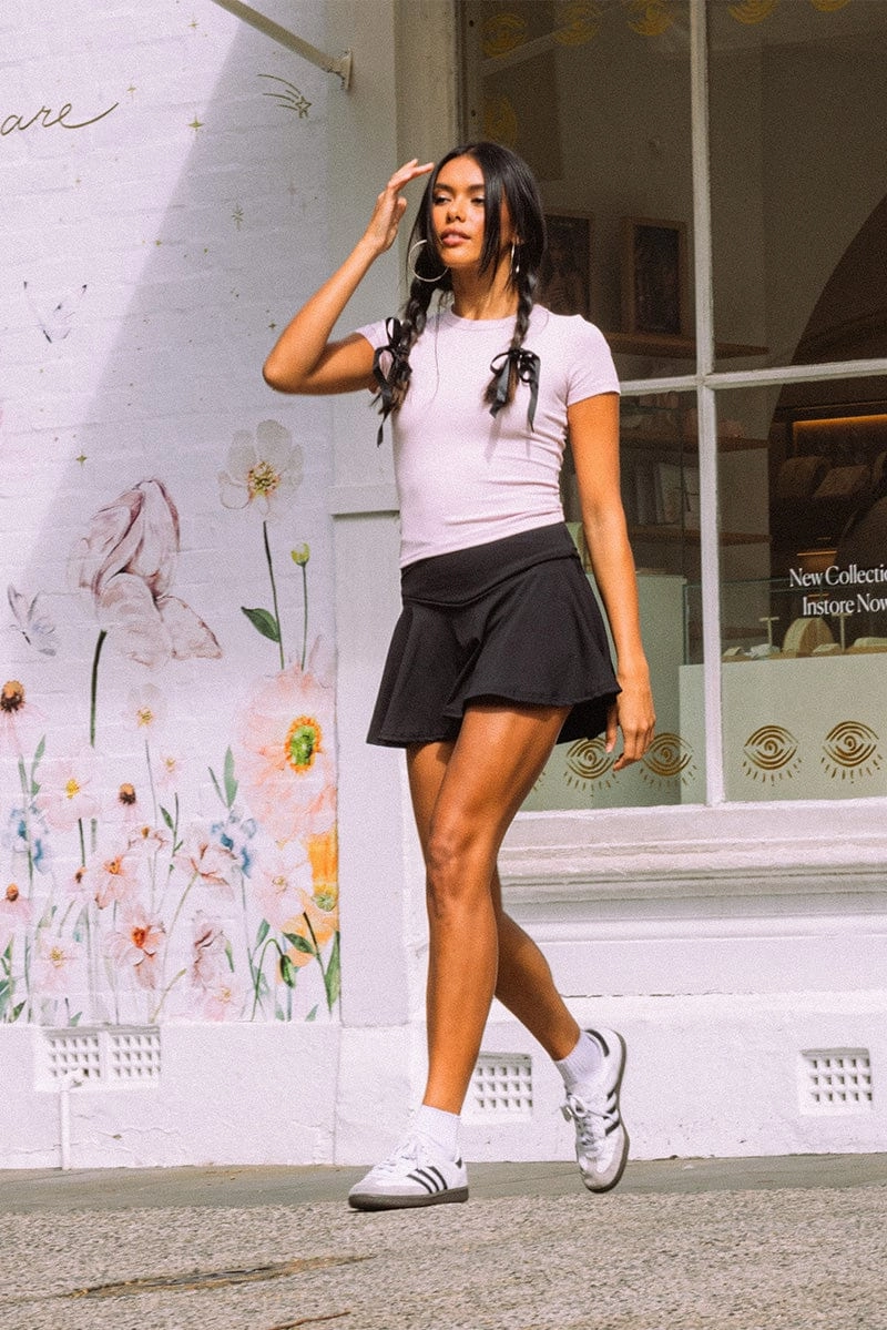 Black Flare Mini Skort Skirt