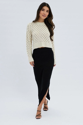 Black Knit Midi Skirt