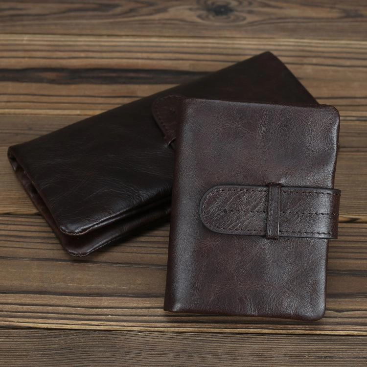 Black Leather Men's Bifold Long Wallet with Coin Pocket Billfold Wallet Card Wallet For Men