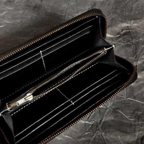 Black Leather Men's Long Biker Wallet Ghost Skull Badass Handmade Tooled Zipper Long Wallets For Men