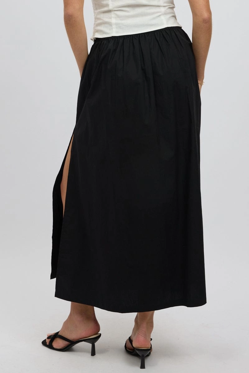 Black Maxi Skirt Shirred Waist Relaxed Fit