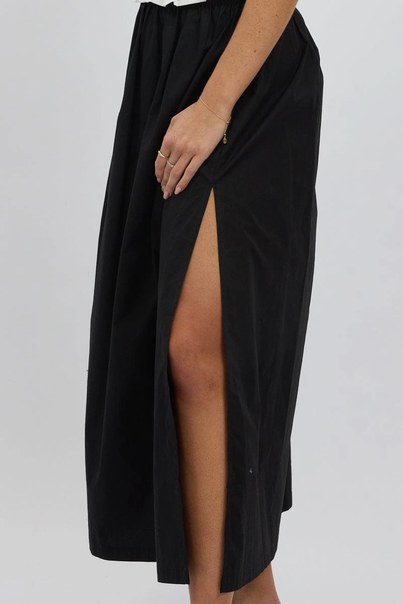 Black Maxi Skirt Shirred Waist Relaxed Fit