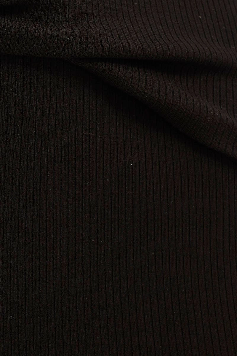 Black Midi Skirt High Rise Side Split Rib