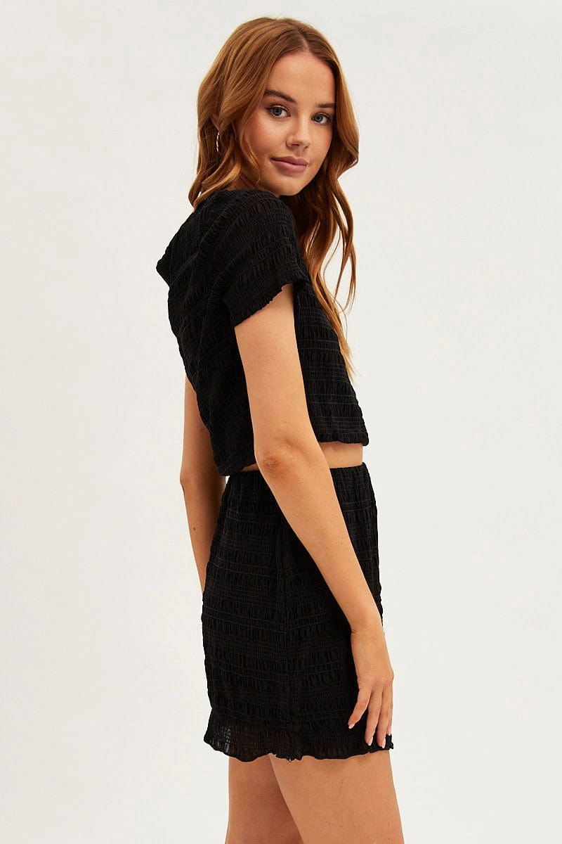 Black Mini Skirt Bodycon Mesh Textured Detail
