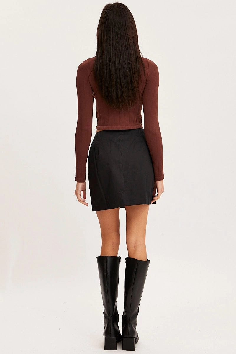 Black Mini Skirt High Rise Button Down