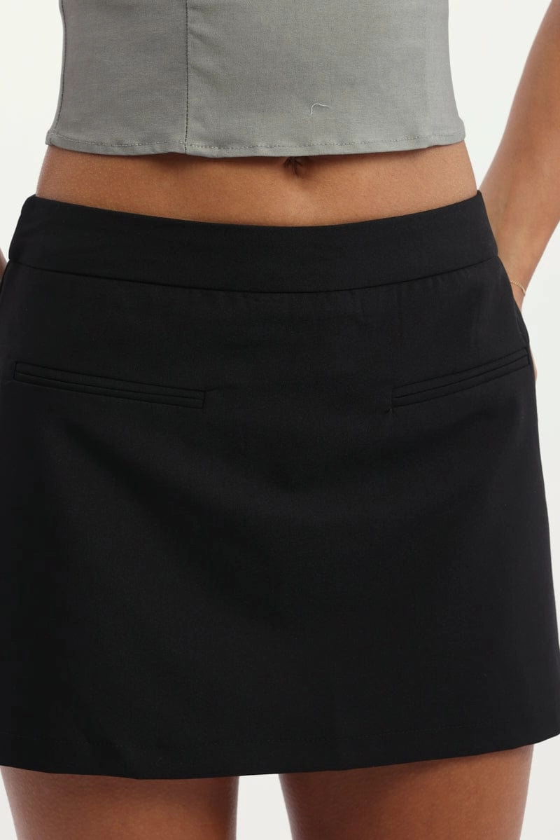 Black Mini Skort High Rise Pocket Detail Tailored