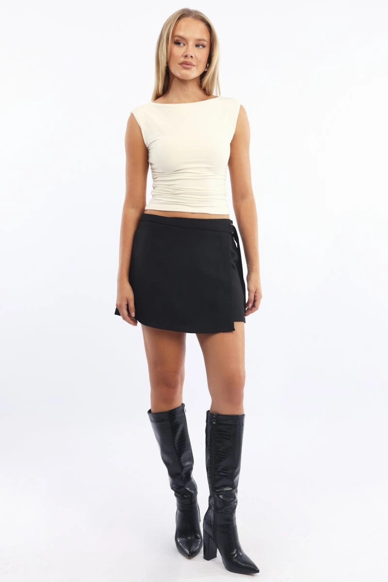 Black Mini Skort Skirt High Waisted Buckle Detail