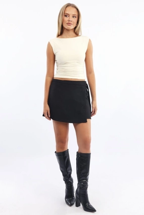 Black Mini Skort Skirt High Waisted Buckle Detail