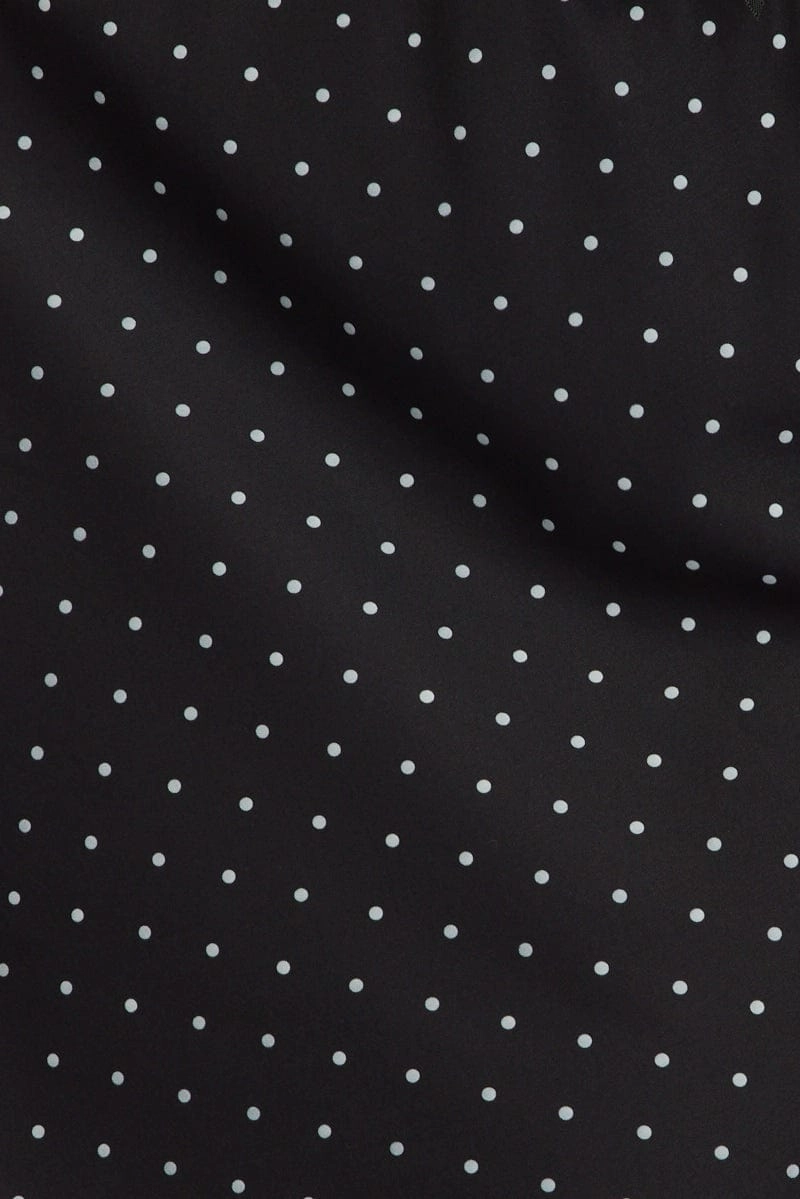 Black Polka Dot Mini Slip Skirt Elastic Waist Picot Trim Bias Cut