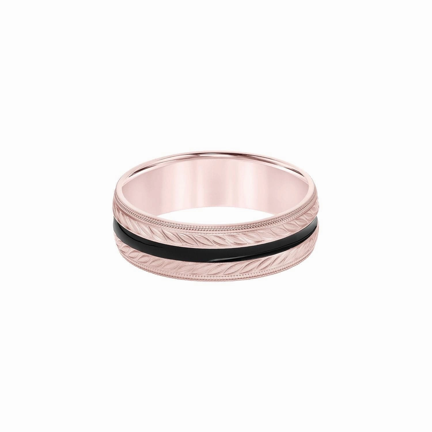 Black Stripe and Wheat Motif 7mm Band