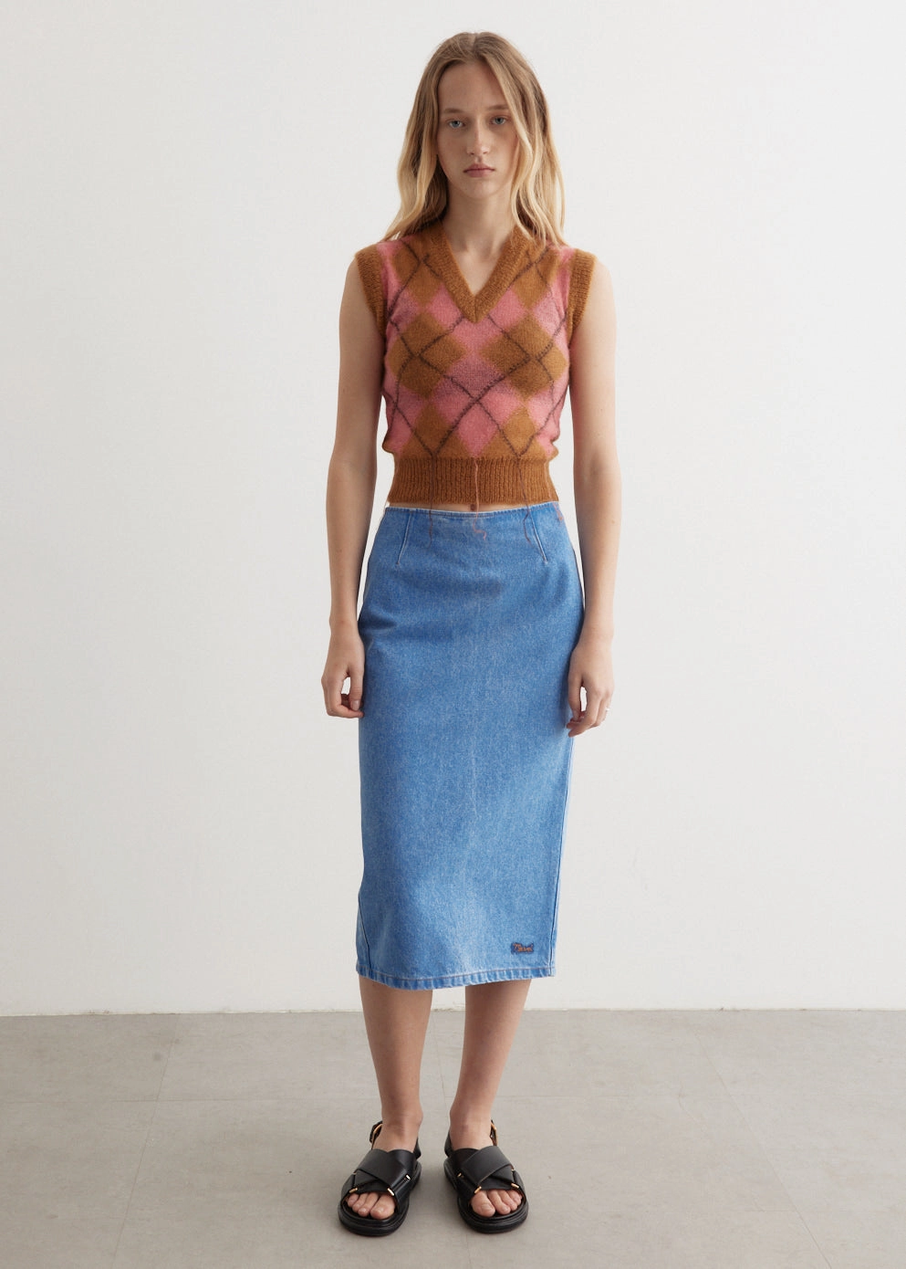 Bleached Coated Denim Skirt